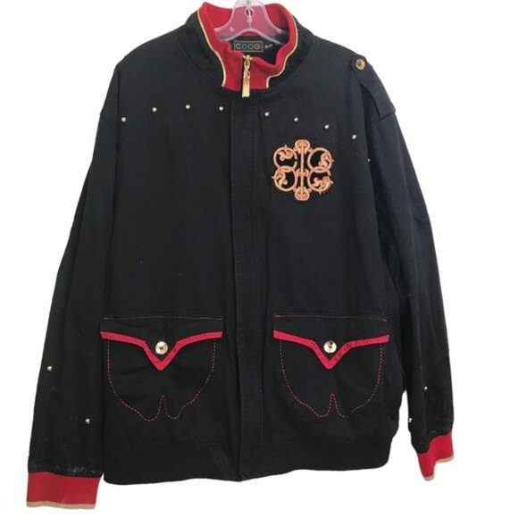 Coogi Vintage Jacket Blazer Cotton Brocade Embroidery Logo Studs Pocket Zip XXL - Picture 1 of 16